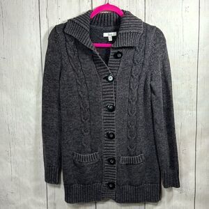 Bass Cable Knit Button Front Cardigan Sweater 100% Cotton Gray Size XS Cottage